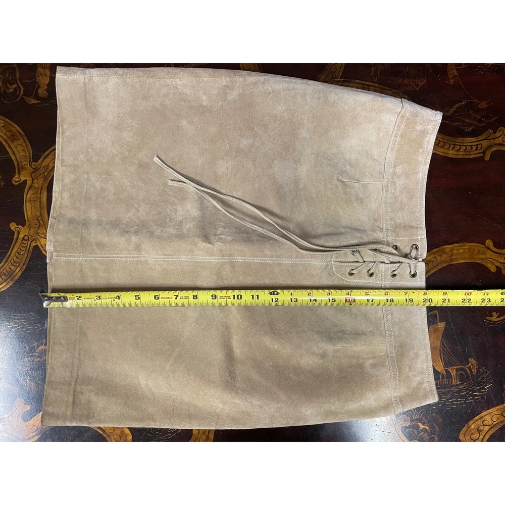 Doncaster Tan Suede Leather Lace Up Front Mini Skirt Western Coastal Cowgirl 8 - Picture 7 of 8